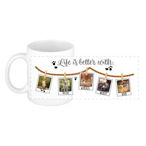 Cadeau koffie/thee mok - life is better with dogs - wit - 300 ml - keramiek - honden