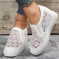 Dames Sneakers Instappers Schoenen voor Extra Lengte Witte schoenen Comfortabele schoenen Buiten Dagelijks Effen Kleur Bloemig Zomer Sleehak Ronde Teen Elegant Casual minimalisme Wandelen Kant Netstof Lightinthebox - thumbnail