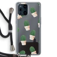 Cactusprint roze: Oppo Find X3 Transparant Hoesje met koord