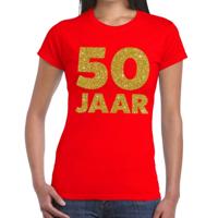 50 jaar verjaardag t-shirt - rood - voor dames - gouden glitter print - jubileum