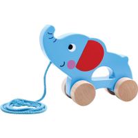 Tooky toy Olifant Houten Trekfiguur 18 maanden Blauw - thumbnail