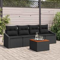 Tuinbankenset met kussen 5 pcs Zwart poly rattan