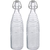 2x Glazen flessen transparant strepen met beugeldop 1000 ml