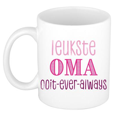Cadeau koffie/thee mok voor Oma - roze - de leukste Oma - keramiek - 300 ml