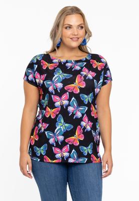 Yoek Wijd shirt BUTTERFLIES | Zwart | Maat 58/60