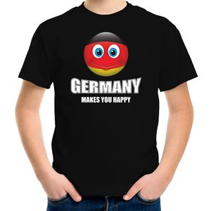 Germany makes you happy landen t-shirt Duitsland zwart voor kinderen met Emoticon