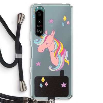 Roze eenhoorn: Sony Xperia 5 III Transparant Hoesje met koord