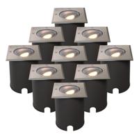 Set van 9 Cody LED Grondspots RVS - GU10 4,4 Watt 345 lumen dimbaar - 2700K warm wit - Kantelbaar - Overrijdbaar - Vierkant - IP67 waterdicht
