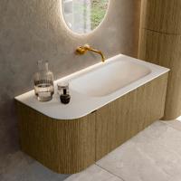 Badmeubel Mondiaz Kurve | 105 cm cm | Meubelkleur Dusk | Wastafelkleur Talc | Solid surface | Wasbak rechter zijde spoelbak | Zonder kraangat(en)