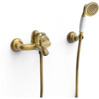 Badkraan Tres Clasic | Opbouw | Mengkraan | Incl.Handdoucheset | 2-weg | hoh 15 cm | 1-hendel | Vintage | Messing oud