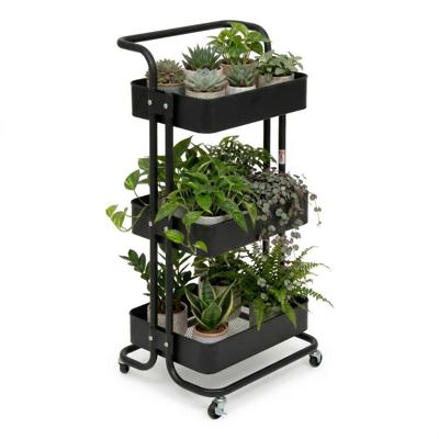 5Five Plantenrek / planten trolley - zwart - metaal - 48 x 42 x 87 cm - binnen en buiten