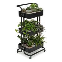 5Five Plantenrek / planten trolley - zwart - metaal - 48 x 42 x 87 cm - binnen en buiten