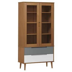 The Living Store MOLDE Vitrinekast - 90 x 35 x 175 cm - Massief Grenenhout met UV-vernis