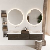 MONDIAZ BUKLA 160cm badmeubel met module 40 kleur Dark Brown met 3 lades. Wastafel CLOUD dubbel 0 kraangaten kleur Talc.