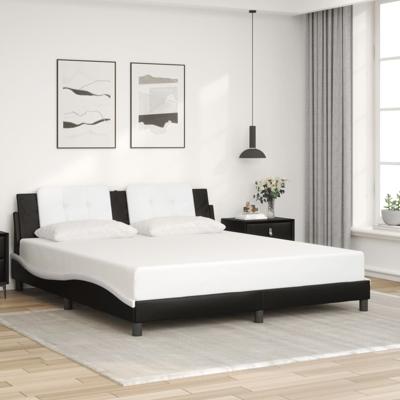 Bedframe met hoofdbord kunstleer zwart en wit 180x200 cm