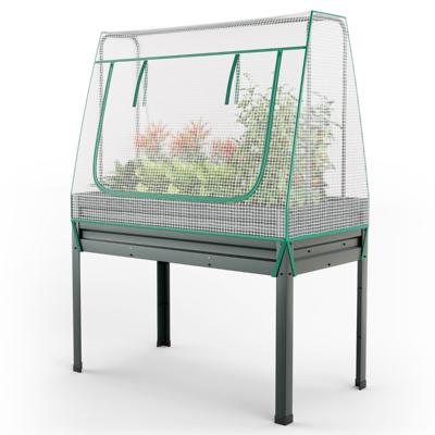3-In-1 Verhoogd Tuinbed met Kasafdekking en Trellis Metalen Plantenbak op Poten met Drainagegaten voor Klimplanten en Bloemen
