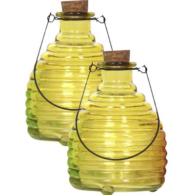 Luance Wespenvanger/wespenval met hengsel - 2x - glas - geel - D13 x H17 cm