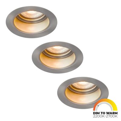 Set van 3 Mari - LED platte inbouwspots met lage inbouwdiepte 58mm - 3,8 Watt 230 Lumen - Dim to Warm - GU10 LED Module - Verzonken - Dimbaar - Rond - IP65 waterdicht - RVS