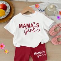 Baby Girls 2pcs Set Round Neck Short Sleeve T-Shirt And Leggings, Casual & Minimalist Multicolor