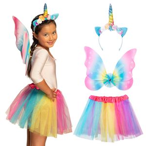 Boland Verkleed set vlinder/fee - vleugels/diadeem/rokje - regenboog kleuren - kinderen   -
