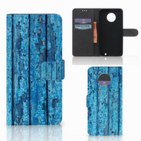 Motorola Moto G6 Plus Book Style Case Wood Blue - thumbnail