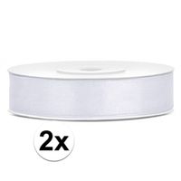 2x Hobby/decoratie witte satijnen sierlinten 1,2 cm/12 mm x 25 meter