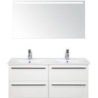 Seville Badmeubelset 120 cm - 4 Laden Wit Hoogglans - Wastafel Enjoy Dubbel met Sence Spiegel