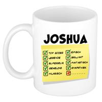 Naam mok Joshua - wit - top gozer - keramiek - 300 ml - cadeau collega beker