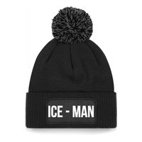 Ice-man muts met pompon - unisex - one size - zwart - apres-ski muts One size  - - thumbnail