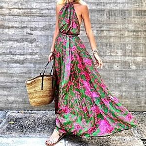 Vestidos Mexicanos para Mujer Zomer Mouwloos Off Shoulder Bloemenprint Maxi Jurk Boho Strand Casual Feestjurken, Zwart, M Vestidos Mexicanos para Mujer Zomer Mouwloos Off Shoulder Bloemenprint Maxi Jurk Boho Strand Casual Feestjurken, Zwart, M
