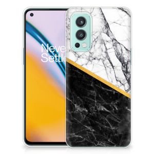 OnePlus Nord 2 5G TPU Siliconen Hoesje Marmer Wit Zwart - Origineel Cadeau Man