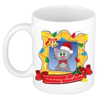 Kerst cadeau koffiemok - kerst katje - wit - 300 ml - keramiek