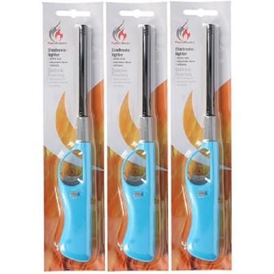 Gasaansteker - 3x - navulbaar - 26 cm - blauw - BBQ aanstekers