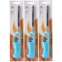 Gasaansteker - 3x - navulbaar - 26 cm - blauw - BBQ aanstekers