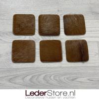 Geitenhuid onderzetters bruin wit 10x10cm