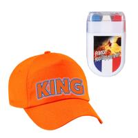 Koningsdag KING feest petje - baseballcap - oranje - Met vlag schminkstift - heren