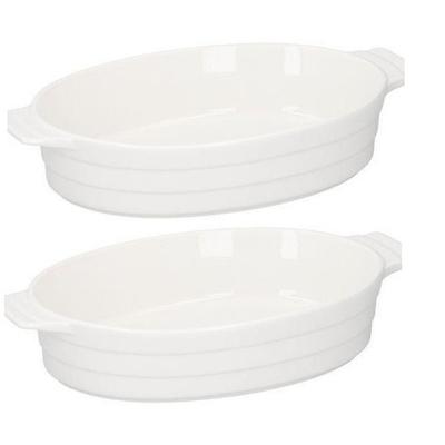 Ovenschaal - 2x - ovaal - keramiek - 31 x 18,5 cm - wit - braadslede