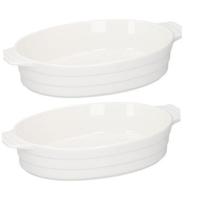 Ovenschaal - 2x - ovaal - keramiek - 31 x 18,5 cm - wit - braadslede