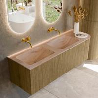 Badmeubel Mondiaz Kurve-Dlux | 145 cm | Meubelkleur Dusk | Wastafelkleur Saba | Solid surface | Dubbel / Links spoelbak | Zonder kraangat(en)