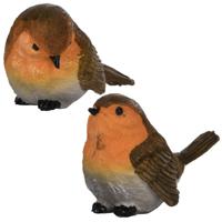 Tuin of huis deco vogels setje van 2x beeldjes roodborstjes 11 cm - thumbnail