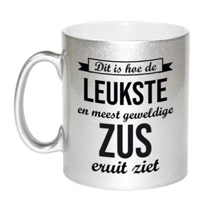 Zilveren leukste en meest geweldige zus cadeau koffiemok / theebeker 330 ml