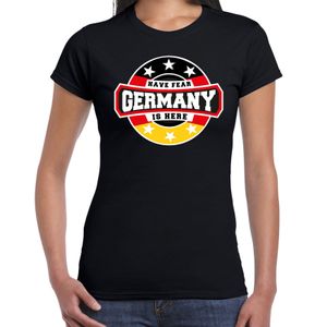 Have fear Germany is here / Duitsland supporter t-shirt zwart voor dames