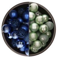 74x stuks kunststof kerstballen mix van mintgroen en kobalt blauw 6 cm - thumbnail