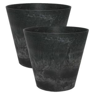 3x stuks plantenpot/bloempot in een natuursteen look Dia 17 cm en Hoogte 15 cm zwart