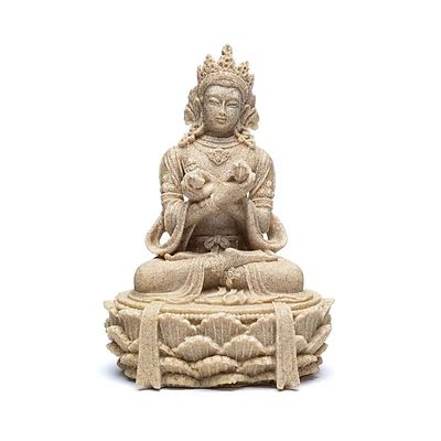 Boeddhabeeld met Dorje en Bel - Zandkleur (17 cm)
