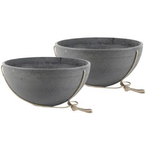 2x stuks hangende bloempot/plantenpot schaal van gerecycled kunststof donkergrijs D35 en H17 cm - Plantenpotten