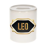 Naam cadeau spaarpot Leo met gouden embleem