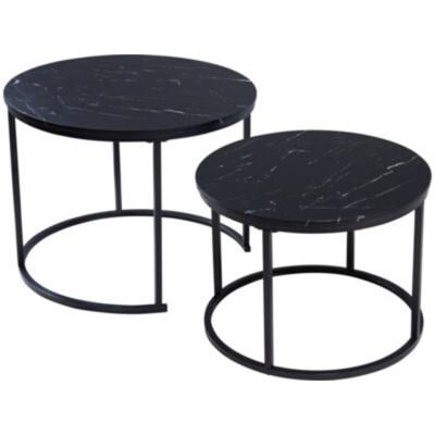 Home & Styling Bijzettafels - 2x stuks - zwart - metaal / MDF - rond - 50 cm / 60 cm Home & Styling Bijzettafels - 2x stuks - zwart - metaal / MDF - rond - 50 cm / 60 cm