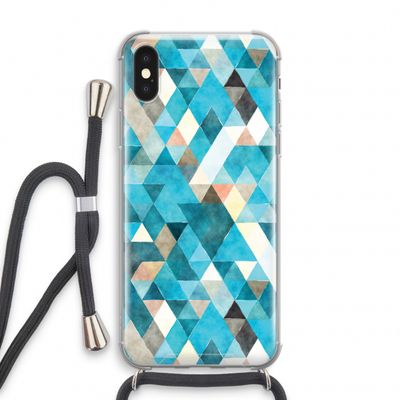 Gekleurde driehoekjes blauw: iPhone X Transparant Hoesje met koord