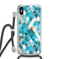 Gekleurde driehoekjes blauw: iPhone X Transparant Hoesje met koord
